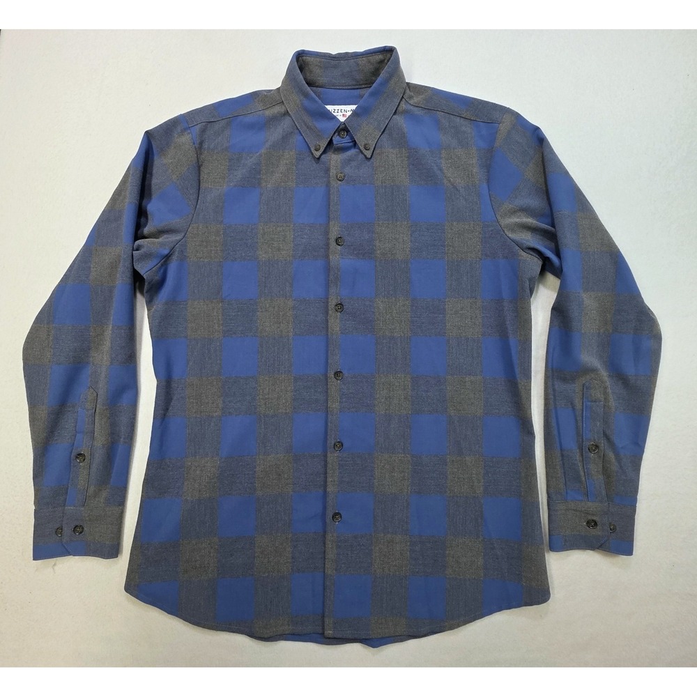 Mizzen Main Shirt Mens L Trim Fit Leeward‎ Performance Stretch Blue Gray Check